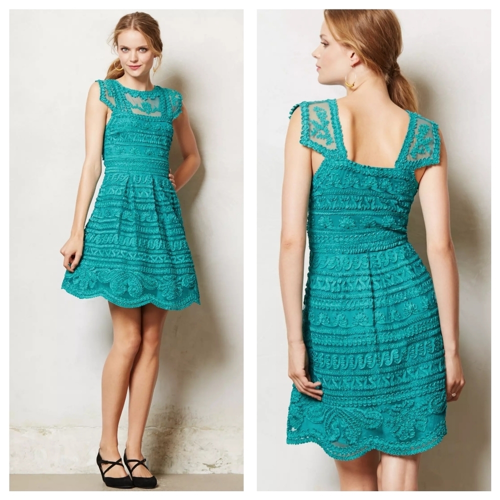 Anthropologie Yoana Baraschi New Light Dress Sz 2 Teal Embroidered Fairy Artsy
